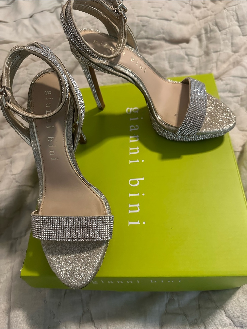 Gianni Bini Gold Crystal Embellished Ankle-Strap Stilettos size 7.5